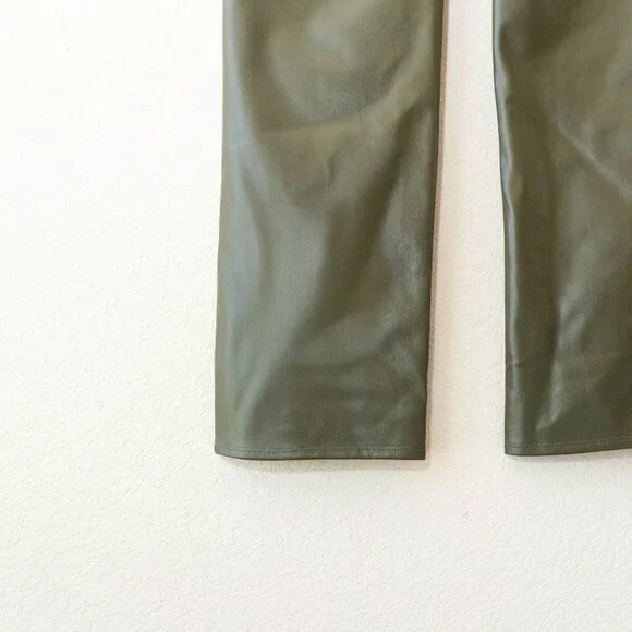 NYDJ Sculpt-Her Olive Faux Leather Straight Leg Pants Lift Tuck Women Size 4